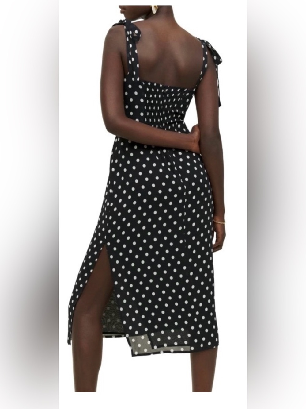 Reformation Besse Size 10 Midi Dress Black White Polka Dots Lined 100% Viscose - Picture 3 of 7